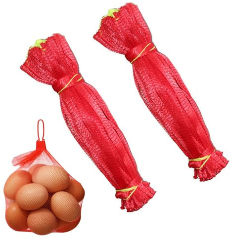 Sac en Filet Plastique Réutilisable 200 Pièces - Maille d'Emballage pour Fruits, Légumes, Oeufs, Noix et Protection de Plantation (Rouge)