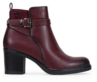 BOSANOVA Botines de Mujer con caña Baja de 14 cm, tacón Ancho de 6'4 cm y Detalle de Tira con Hebilla Decorativa en el Lateral. Cierre con Cremallera Interior. Calzado para Mujer Burdeos 38