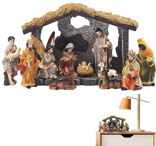 Uozonit Presepe con statuine, decorazione tradizionale natalizia per la casa, in legno, con stalla