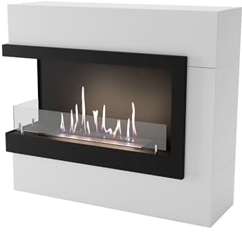GLOW FIRE Ethanol Kamin Halden MINI linksoffen (Standkamin) - Bioethanol Kaminofen für Indoor mit Holz-Fassade, 3 h Brenndauer, über 2kW Heizleistung, 90 x 80 x 30 cm - Weiß