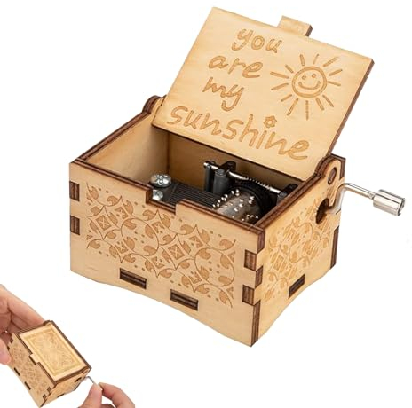YINGLUOEU Hölzerne Spieluhr You Are My Sunshine Handkurbel Spieluhren Antike Geschnitzte Musik Box für Geschenk Geburtstags Valentinstag Weihnachten
