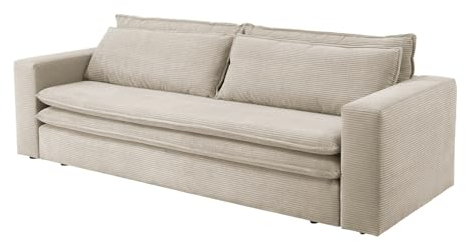 Furn.Design Schlafsofa in beige Cord Sofa 3-Sitzer Schlafcouch Couch mit Schlaffunktion ausklappbar Polstermöbel Couchgarnitur 244 cm Pesaro (Beige, Ohne Hocker)