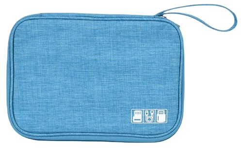 FAVORTALK Gadget Bag Travel Cable Organiser Electronics Large Capacity Tech Pouch for Charging Cable Charger Adapter Power Bank Hard Drive SD Card etc Accessories, Azure 1 B21618