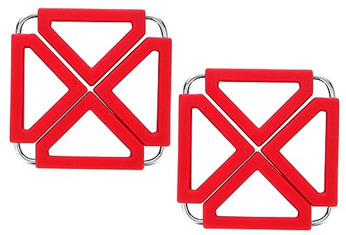 ABOOFAN 2pièces sous-Verres Et Tapis Carrés Silicone Et Acier Inoxydable Résistants Chaleur Et Antidérapants Supports Plats Pliables pour Cuisson Et Protection De Table Lot de Rouge