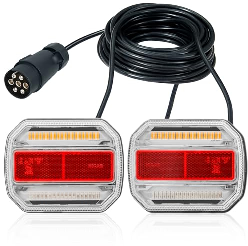 D-TECH Anhaenger Beleuchtung Komplettset Led Mit Magnet, 12V 24V Rückleuchten Anhänger 7 Polig Magnetisch, Led Anhänger Beleuchtung Rücklicht Set,IP67 Wasserdicht, ECE R10 EMC Zulassung