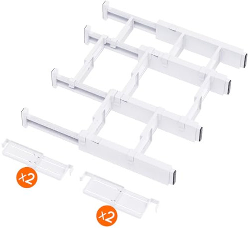 Lifewit 4er-Set Verstellbar Schubladentrenner 6 cm hoch und 28-40 cm länge, Schubladen Organizer, Schubladenteiler aus Kunststoff mit 4 Einsätzen für Kleidung, Make-up, Schminktisch, Küche