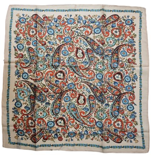 GIMIRO Schal aus imitierter Seide [53 x 53cm] Quadratische Schals Impressionismus-Muster Vintage-Schal für Büroarbeit oder lässigen Bund (65# L01 Cream/Colorful PSL)