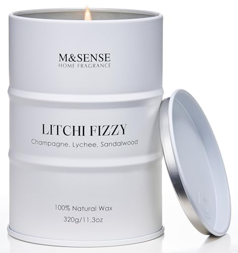 M&SENSE Duftkerzen Litchi Fizzy, 320g 70 Stunden lang anhaltende natürliche Sojakerze nicht toxisch, Sommer Kerze Heim Deco, entspannende Aromatherapie Kerze Geschenke für Frauen Mama Freundin