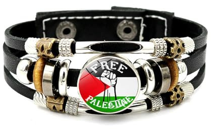 CAREOR Palestine Flag Vintage Bracelet, Free Palestinian Versatile Beaded Wristband, Palestine National Flag Leather Bracelet Jewelry Gift for Men and Women