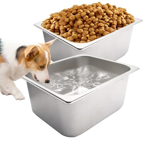 10L Large Dog Water Bowl, Stainless Steel Metal Dog Bowls, Large Capacity Dog Water and Food Bowls for Large, X-Large and Big Dogs (2PCS)
