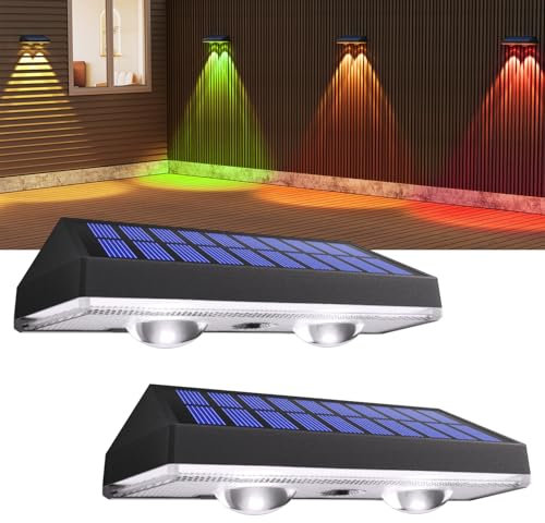 HAMLITE Solar Fence Lights Outdoor Garden,RGB Solar Wall Lights Outdoor Waterproof,Bright Solar Powered Garden Fence Lights 8 Color Modes for Outside Deck Patio Decking Gate Yard Decoration-8Pack