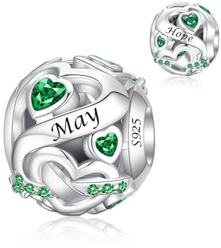 Alstiva Mai Geburtsstein Charm 925 Sterling Silber 5A Zirkonia Charm Anhänger für Armband Bead Pendant für Europäische Armbänder Halsketten Schmuck Geschenk für Damen Frauen