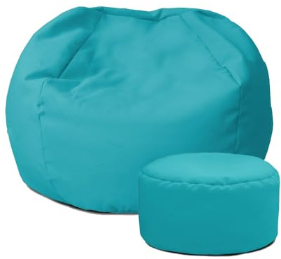 rucomfy Kids Beanbag Chair Seating Bundle - Water Resistant - Turquoise | Ergonomic Pre-Filled Classic Shape Kids Bean Bag Seat - Machine Washable Cover - Safe Durable Fabric & Comfortable - 50x65cm