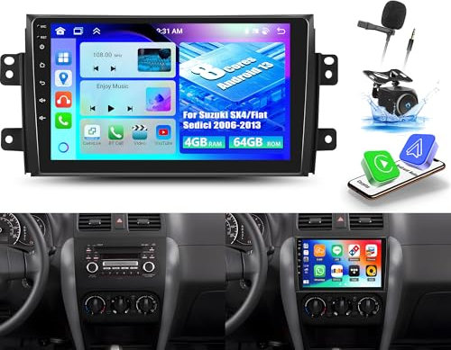 OiLiehu 4+64G 8 Kern Android 13 CarPlay Android Auto Radio 2din für Suzuki SX4/Fiat Sedici 2006-2013 Autoradio Mit Bildschirm 9 Zoll mit Mirror Link Bluetooth GPS FM RDS WiFi DSP/EQ + Rückfahrkamera