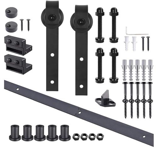 Kit de quincaillerie pour porte de grange coulissante, rail de porte de grange robuste, lisse et silencieux, adapté aux panneaux de porte de 42 à 48 pouces de large (Noir, 2M)