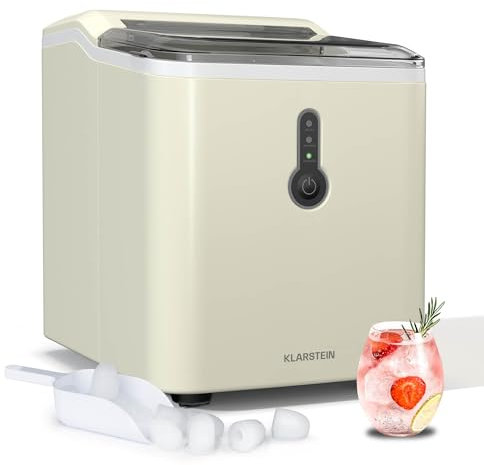 Klarstein Eiswürfelmaschine Klein - 12 kg/24 h, 8 Min Zyklus, 1,5 L Wassertank, LED-Anzeigen, Tragbar, Transparenter Deckel, Inkl. Schaufel - Eiswürfelbereiter für Partys