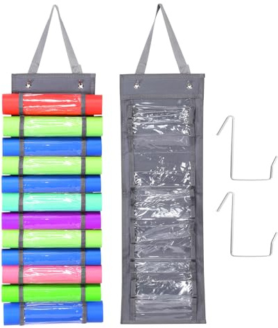 PATIKIL 12 Compartments Vinyl Roll Holder, Vinyl Storage Organizer Wall Mount/Over Door Roll Storage with 2 Hooks and Hanging Strap for Home Room, Dark Gray