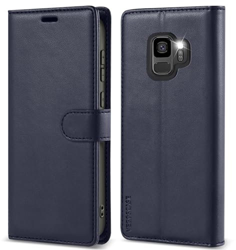 VEGOSCASE Coque pour Samsung Galaxy S9, Etui Housse en Cuir PU, Pochette de Portefeuille, Étui de Protection avec Blocage du Signal RFID pour Galaxy S9, Bleu
