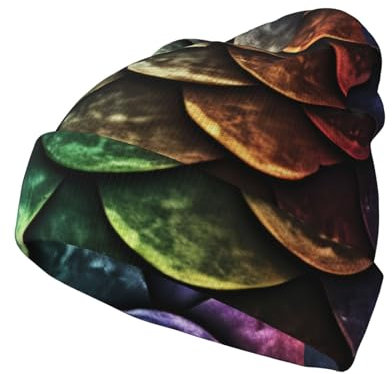WAFICAC Beanie mit Drachenschuppen-Motiv für Herren und Damen, Strickmütze, Wintermütze, Cuffed Beanie, Mütze für den Alltag, Totenkopfmütze, Uhrenmütze