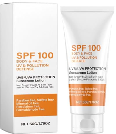 Sonnenschutz LSF 100, Sonnencreme Mit Lichtschutzfaktor 100, Wasserfeste Sonnencreme Für Gesicht Und Körper, Sonnenschutzlotion Mit UVA-/UVB-Schutz,Hautpflege Zur Vorbeugung Von Sonnenbrand