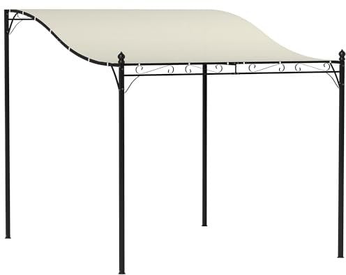 Outsunny Pergola Addossata 2.5x3m con Design Curvo e 16 Fori di Drenaggio, Gazebo Pergolato da Giardino in Metallo e Poliestere 180g/m² con Viti, per Esterno, Terrazza e Patio, Protezione UV, Crema
