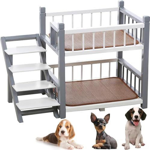 Etagenbett for Haustiere mit Treppe, Etagenbett for Hunde/Katzen, Etagenbett for Haustiere mit Treppe for kleine, mittelgroße und große Hunde, abnehmbares doppellagiges Haustierbett mit Treppe, for de