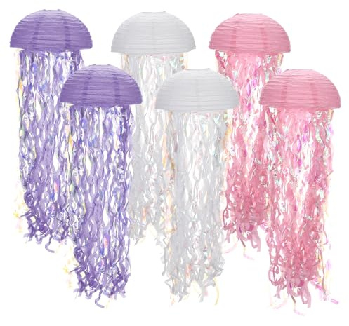 QUARKZMAN 6er-Pack Quallen-Papierlaternen Hängende bunte Laternen Dekorationen für Ozean Unter dem Meer Thema Geburtstagsfeier, Pink, Lila, Weiß