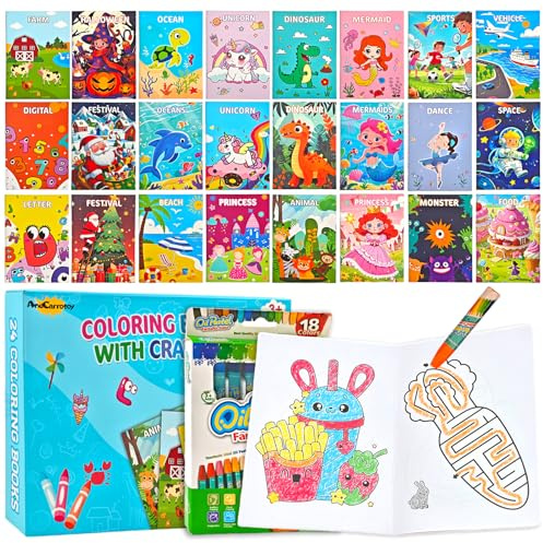 AndCarrotoy 24 Stück Mini Malbuch Kinder Mitgebsel, Mini Ausmalbuch Bücher Kinder Zeichnen Lernen DIY Kunst Kinderbücher Kleine Malbücher Hochzeit für ab 3 4 5 6 7 8 9 Jahre Geschenke
