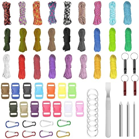 Zinueen Paracord Set 40er, 4mm Paracord 550 Nylonschnur – Robustes Segeltau, Outdoor Seil, Zeltschnur für DIY Armband, Hundeleine & mehr (26 Farben-A)
