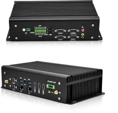 PeeliCeeli Industrial Fanless Mini PC, Core i7-9750H Mini Computer, 6X RS232/RS422/485 COM, 2X 2.5GbE i225-V LAN, 3X HD Triple Display, GPIO, WiFi, BT, DDR4 8GB RAM 128GB NVMe SSD