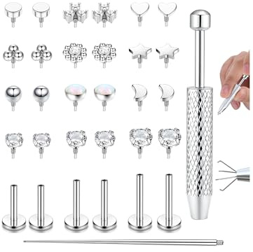 Adramata 16G/18G Tragus Helix Labret Piercing Innengewinde Nasenpiercing Stecker Lippenpiercing Hypoallergen Knorpel Conch Ohrringe Piercing Ohr 6/8/10MM