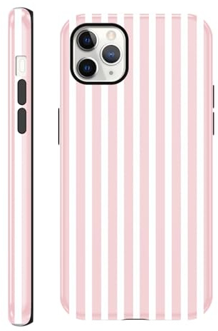 Yirlbey 2 in 1 Été Coque pour iPhone 11 Pro Max 6,5, Aesthetic Rose et Blanc Stripes Striped Motif Dessin Étui Brillant Silicone TPU pour Femmes Filles Antichoc Housse Protection Cover, Bumper Case