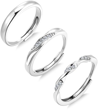 Silber 925 Ringe Set Damen Vintage Stapelbarer Offen Ring Zirkonia Brillant