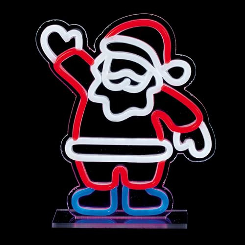 Premier 25cm Santa Design Table Top Lit Neon Sign – Cool White, Red, Yellow & Blue LED Neon Effect Christmas Decoration with 3m Cable
