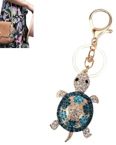 JFangZHZH Tortue Porteclés Clés,Brillant Porte Clé avec des Strass,Voiture Pendentif,Accessoires de Voiture, Breloque de Portefeuille, Décoration de Bagages,pour Femme Fille Cadeau(Bleu)