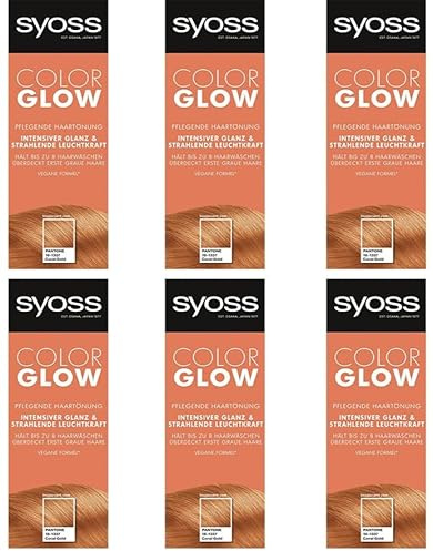 6x Syoss Color Glow Pflegende Haartönung Coral Gold Pantone 16-1337 semi-permanente Coloration für strahlende Farbintensität bis zu 8 Haarwäschen, ohne das Haar zu schädigen,100ml (6er Pack)
