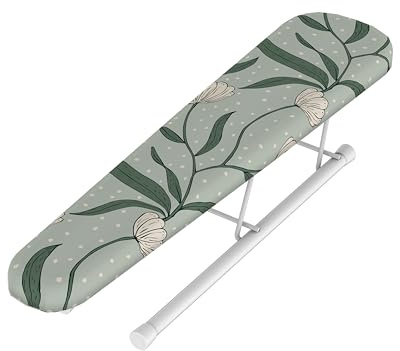 Rörets Ode White Tabla de Planchar para Mangas - Práctica Estructura Metálica Plegable para Mesa, Funda Oeko-Tex con Estampado Floral Negro y Tubo de 16 mm - 11.5 x 57 cm