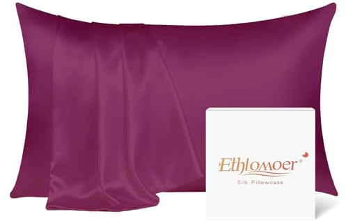 Ethlomoer 100% Natural Pure Silk Pillowcase for Hair and Skin, Both Side 19mm, Hypoallergenic, 600 Thread Count, Smooth Satin Pillowcase with Hidden Zipper, 50x75 cm (Purple)