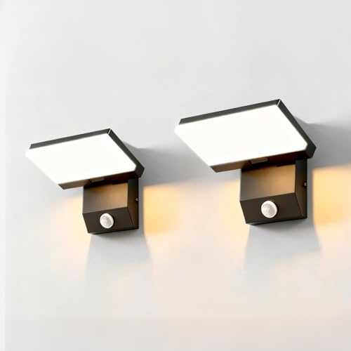 TAUDUDE 36W LED Wandleuchte Außen/Innen Modern Wandlampe 3000K Warmweiß | mit Bewegungsmelder IP65 Wasserdicht Schwenkbares LED Panel Außenwandleuchte für Terrasse Eingang Garten und Balkon, 2pcs