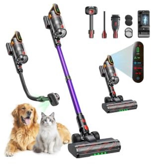 Cordless Vacuum Cleaner, 600W 50KPa Stick Vacuum with Touch Screen Auto Mode, 70 Mins Runtime Lightweight Home Vacuum Cleaner for Pet Hair Carpet Hard Floor, Wall Charging, 1M Hose, Fragrance, UK Plug