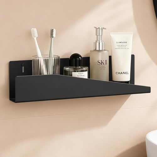 doporro Étagère de Douche Murale sans Perçage Support de Rangement Noir | Serviteur de Douche, Acier au Carbone, Adhésive ou Perçage, pour Salle de Bain et Cuisine, Reglo-15
