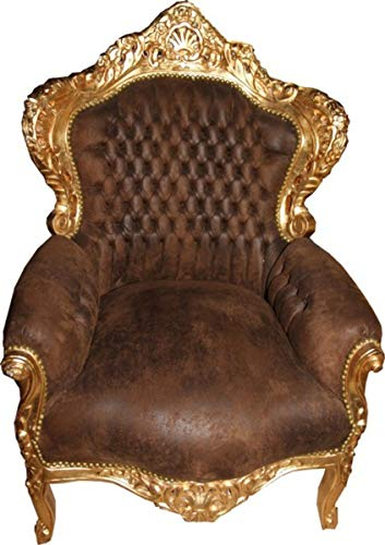 Casa Padrino Barock Sessel Braun Lederoptik/Gold