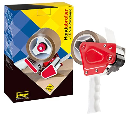 Idena 631049 - Kit dispenser nastro, dispenser manuale per nastro da imballaggio 66 m x 50 mm, con 1 rotolo di nastro da imballaggio silenzioso, marrone