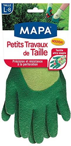 MAPA - Petits Travaux de Taille - Gants de Jardinage support Textile souple et enduction Latex - Ultra Flexibles et Résistants à la perforation - 1 paire - Taille L