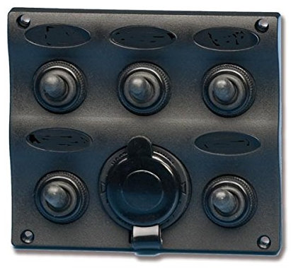 Panel eléctrico de estaño con 5 interruptores y toma de mechero negro