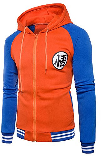 CHENMA Hommes Coton Cosplay Goku À Manches Longues Plein-Zip Bomber Veste À Capuchon Varsity Veste