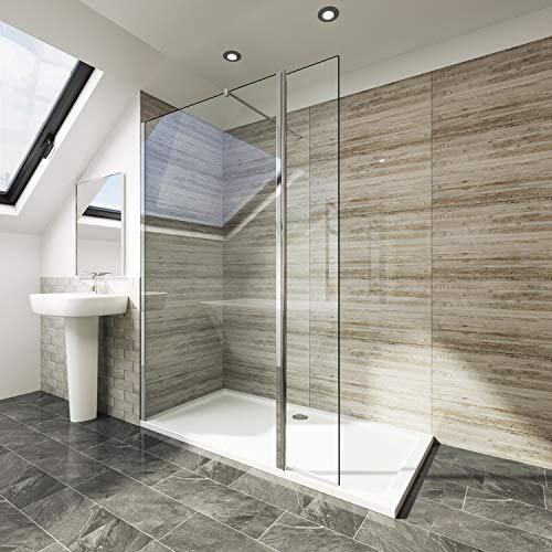 Elegant 800mm Walk in Shower Screen 6mm Tougheded Safety Wet Room with 300mm Flipper Panel,1400x800mm Stone Tray Included