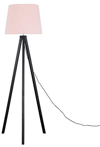 MiniSun | Modern Black Wood Tripod Design Floor Lamp with a Pink Tapered Shade | Floor Lamps & Torchieres, Home Décor & Improvement Essential | Includes Bulb [3000K Warm White]