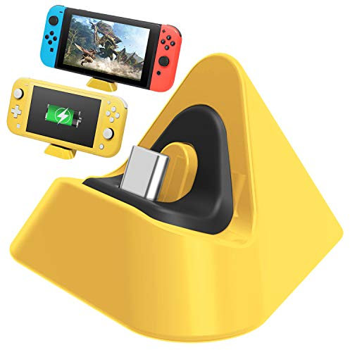 FASTSNAIL Charger Dock for Nintendo Switch/Switch OLED/Switch Lite, Portable Mini Charging Stand Charge Docking Station Replacement for Switch/Switch OLED/Switch Lite Triangle Holder (Yellow)