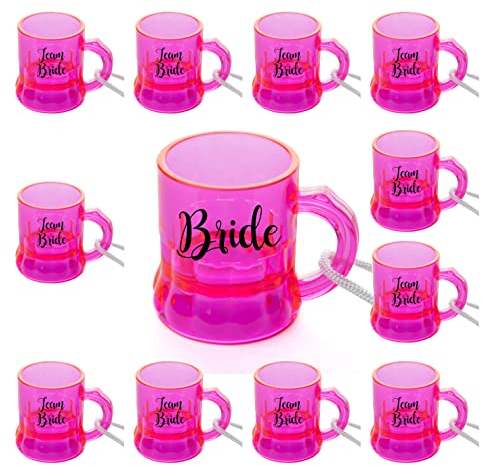 Carlso Schnapsglas Team Braut zum Umhängen pink Pinnchen am Band oder Kette mit Henkel für JGA Junggesellinnenabschied 11x Team, 1x Bride to be (pink)
